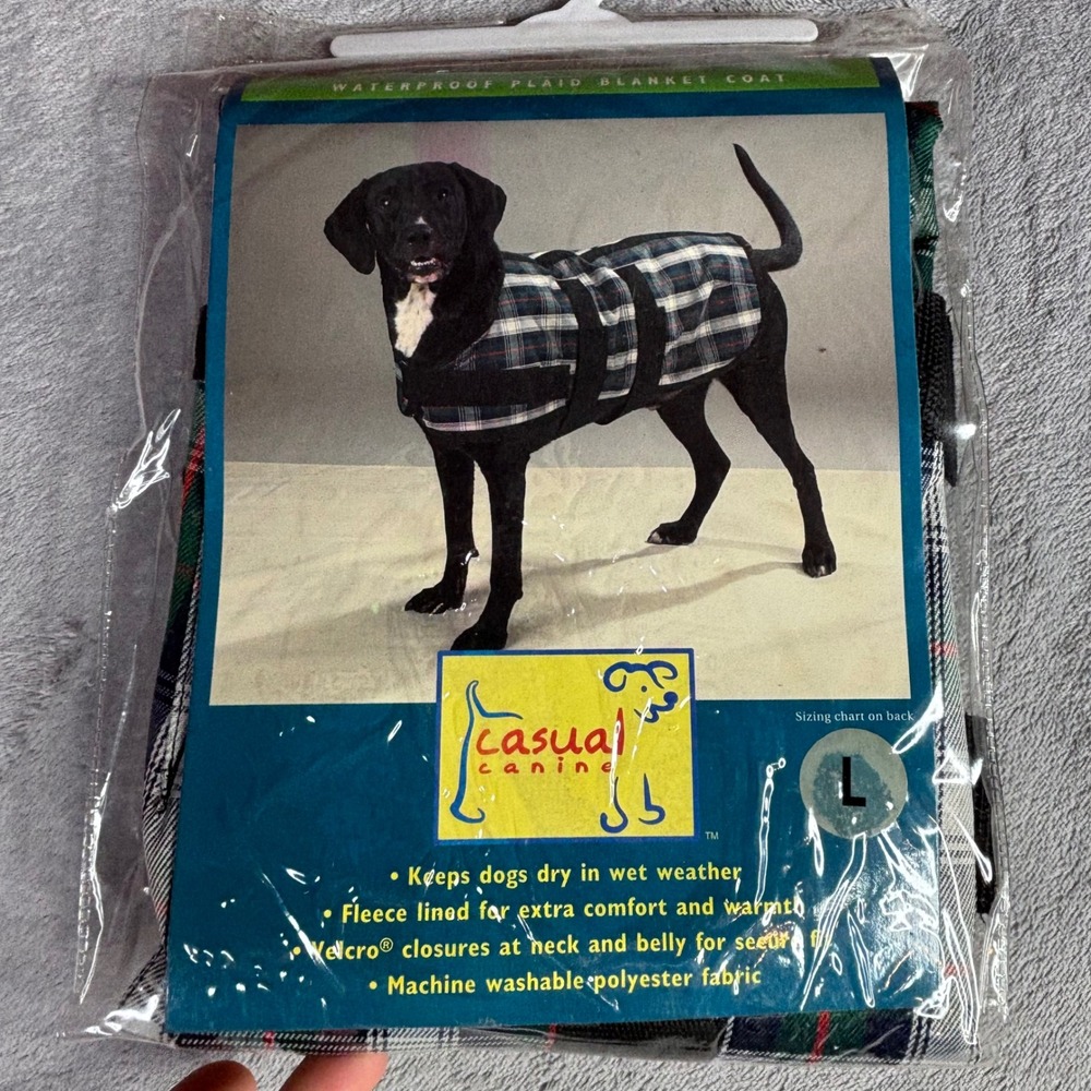 Casual Canine Waterproof Plaid Blanket Coat Dog Size L Green Blue Fleece Lined